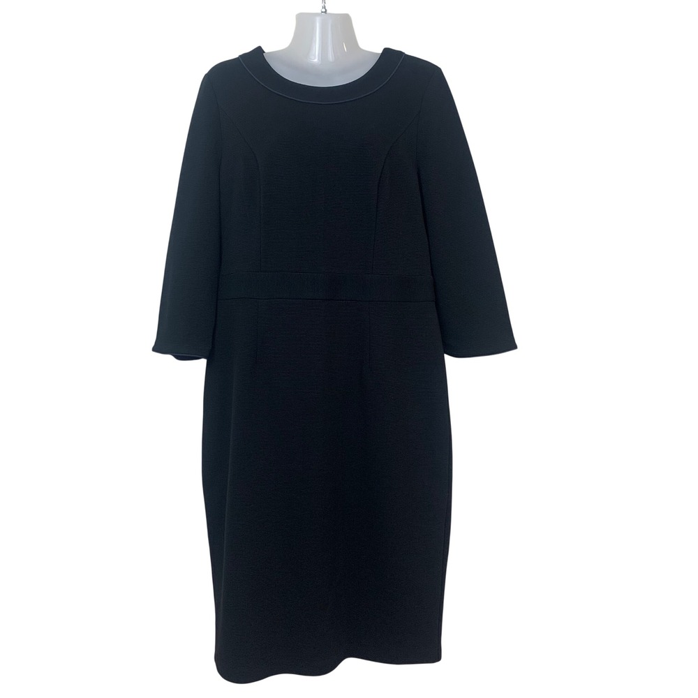Boden Women's 12R 3/4‎ Sleeve Midi Mia Dress Ponte Black Navy Gold Zipper Chic